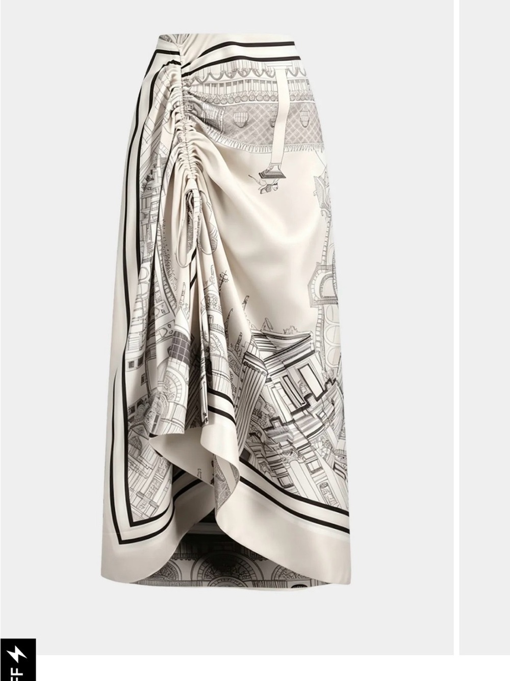 Cream Printed High-Low Ruched Midi Skirt - Picture 4 of 7